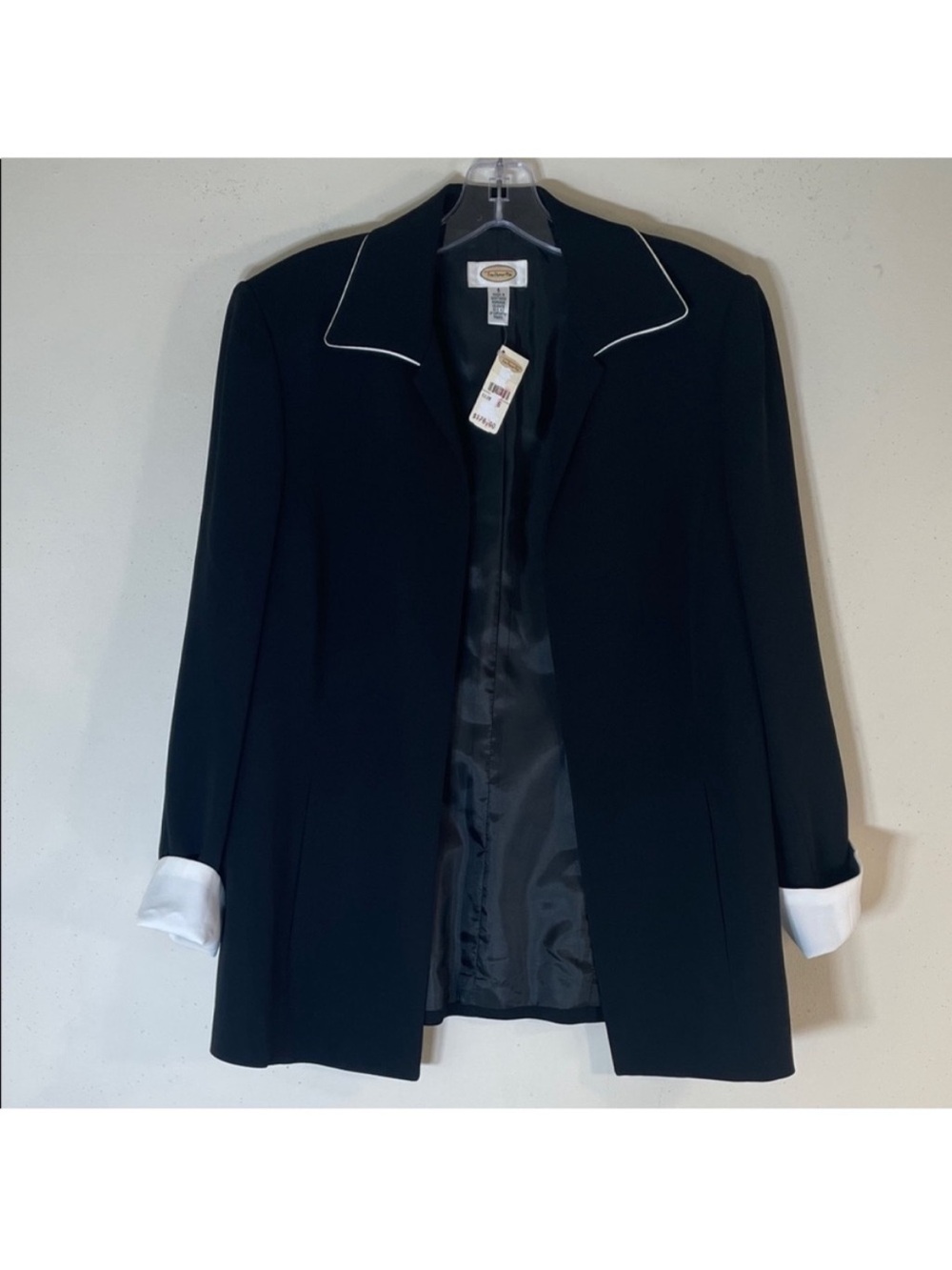 Talbots Black Blazer with White Trim and Cuffs